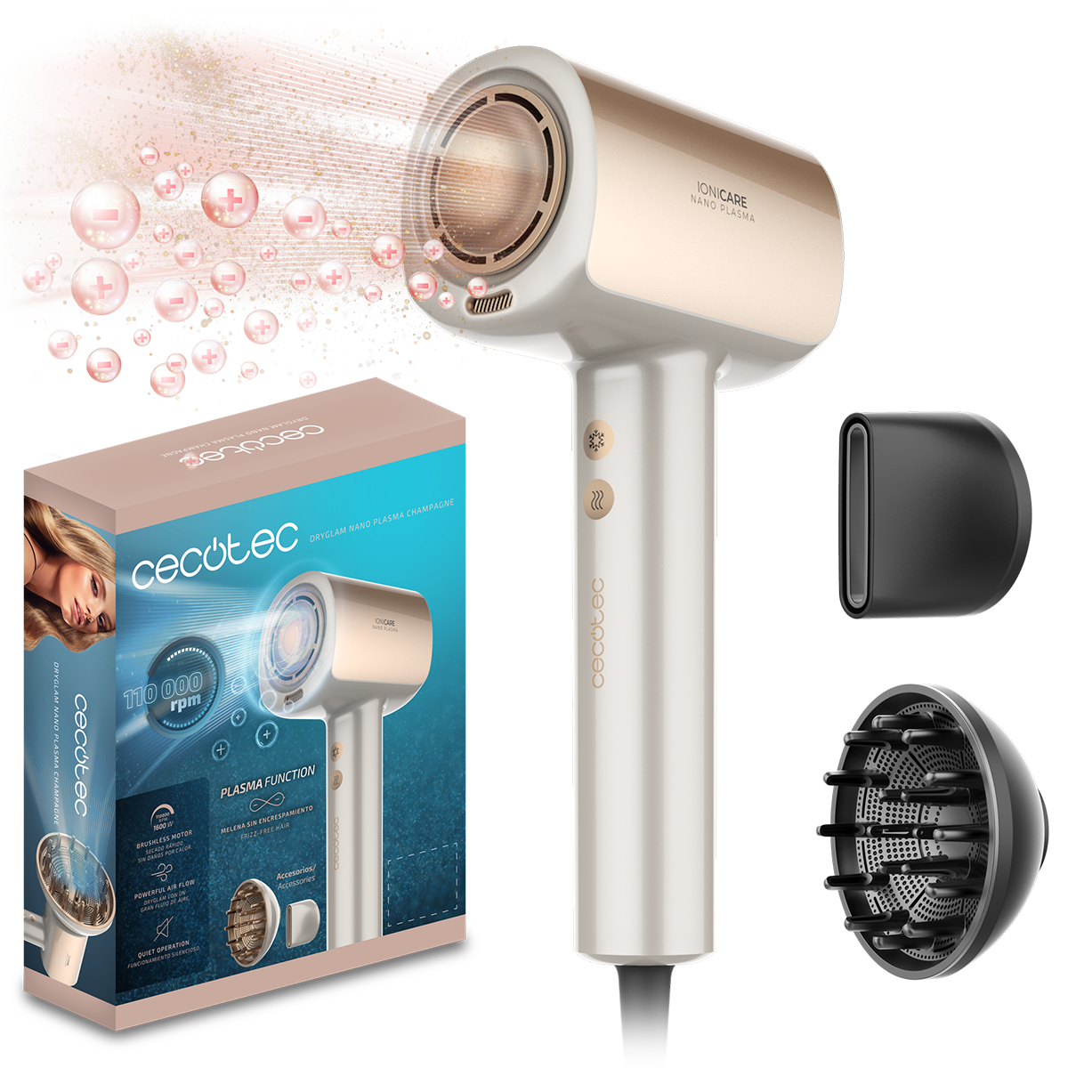 Фен CECOTEC DryGlam Nano Plasma Champagne