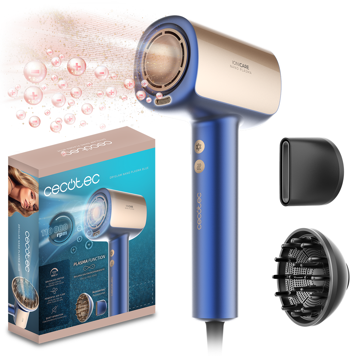 Фен CECOTEC DryGlam Nano Plasma Blue