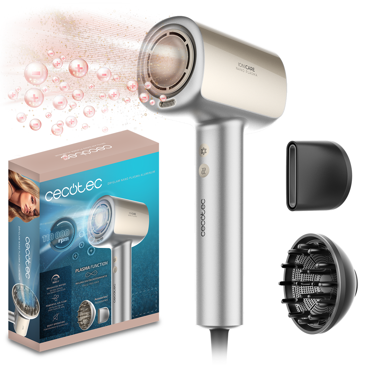 Фен CECOTEC DryGlam Nano Plasma Aluminum