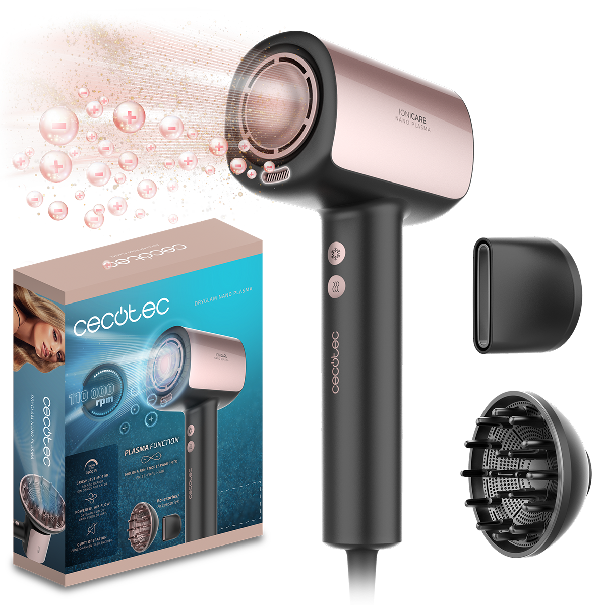 Фен CECOTEC DryGlam Nano Plasma Black